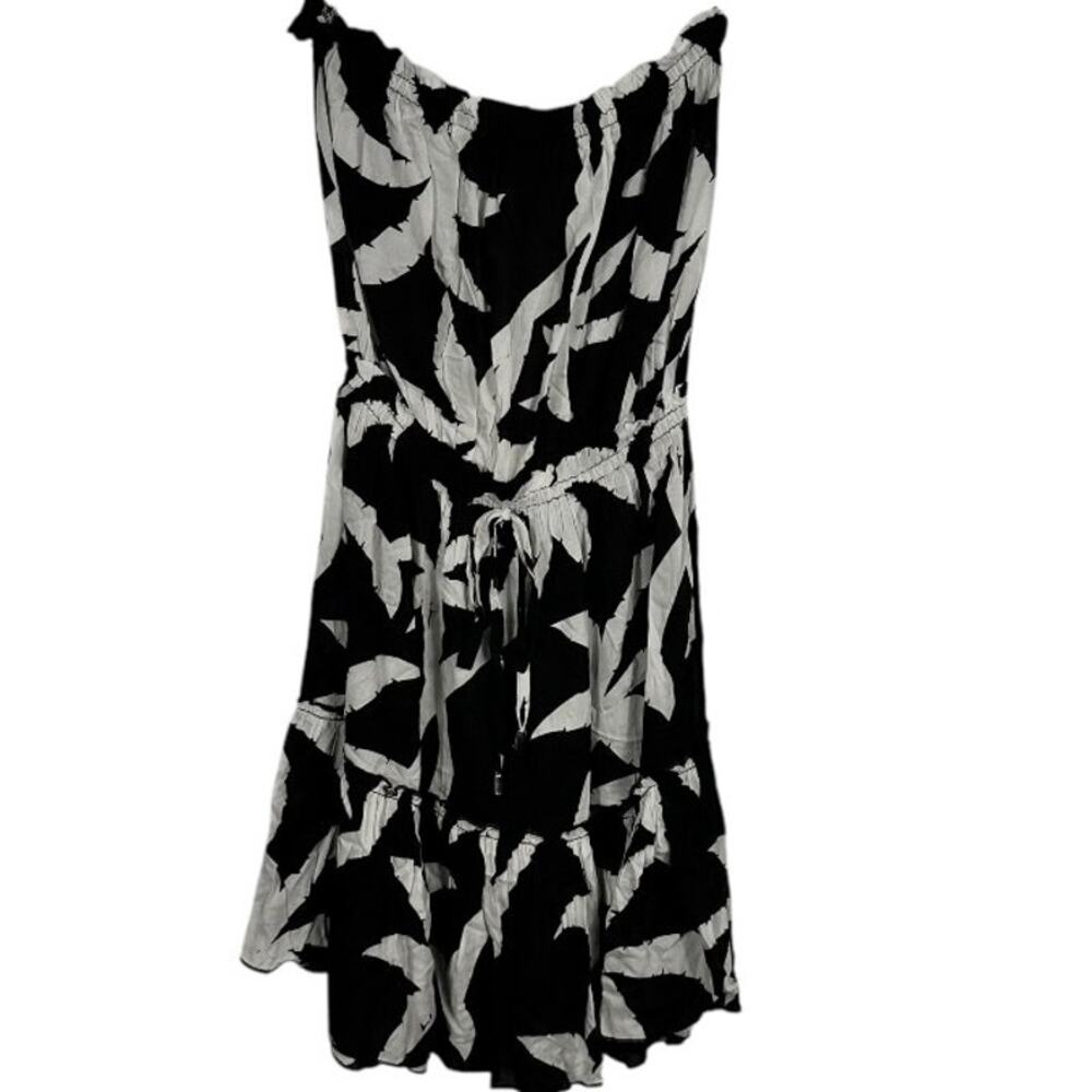Elan Black With White Palm Leaf Design Lightweight Dress Small